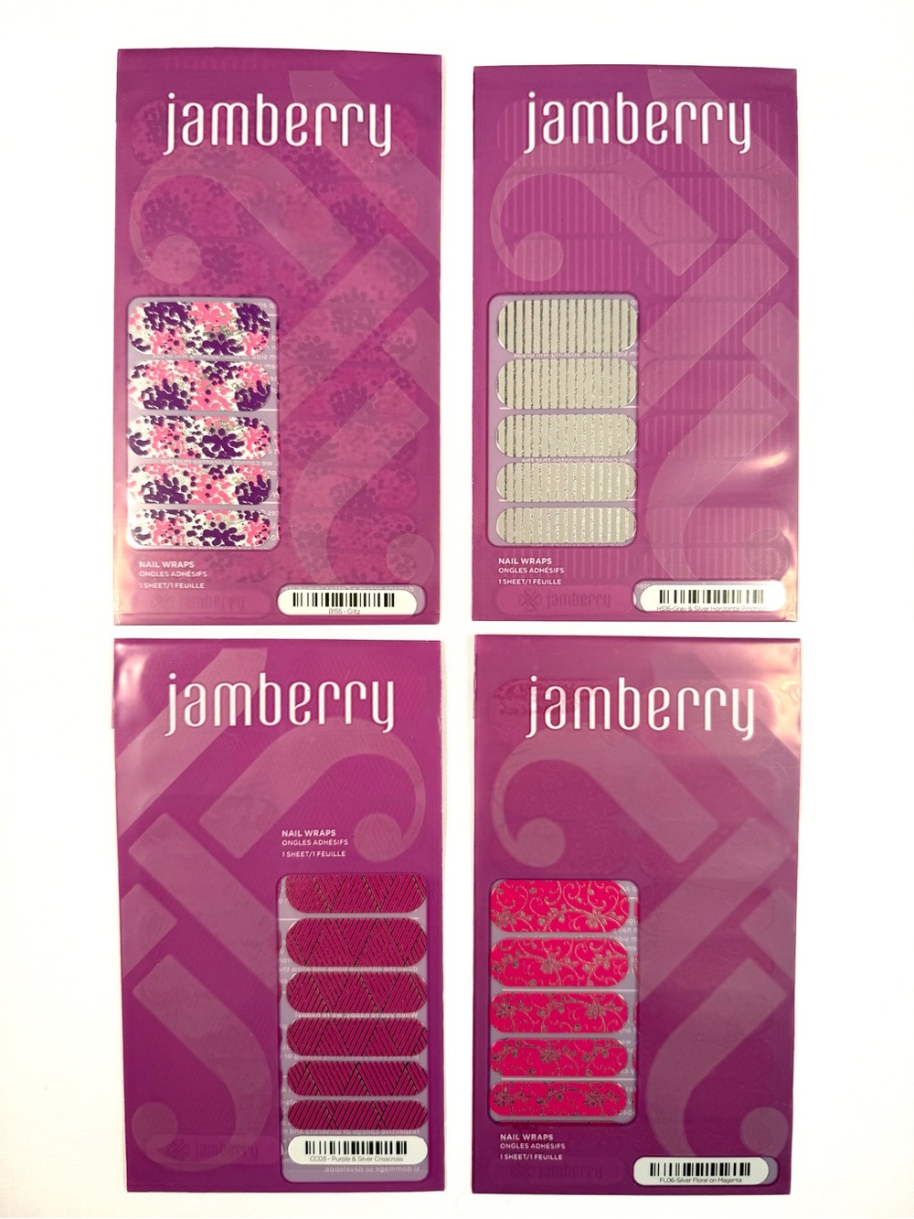 Jamberry Nail Wraps Bundle 4 Full Sheets Retired Metallic & Floral Designs Y2K